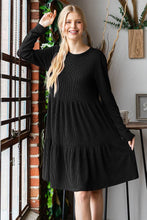 LONG SLEEVE SOLID URBAN RIBBED TIERED MINI DRESS
