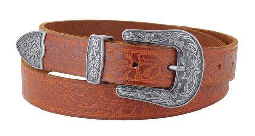 Western Tooled Vintage Buckle Leather Belt