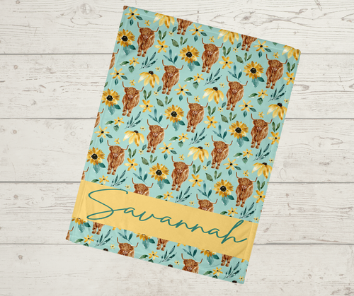 Teal Highland Cow Blanket