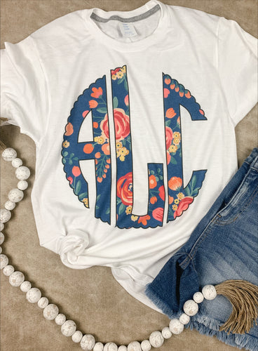 Navy Floral Monogram Tee