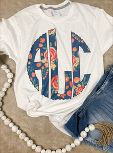Navy Floral Monogram Tee