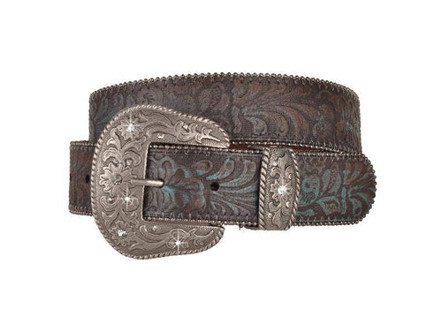 Turquoise Tinted Western Rhinestone Buckle Belt