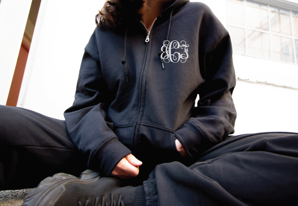 Logo Monogram Zip Up Hoodie (Black)