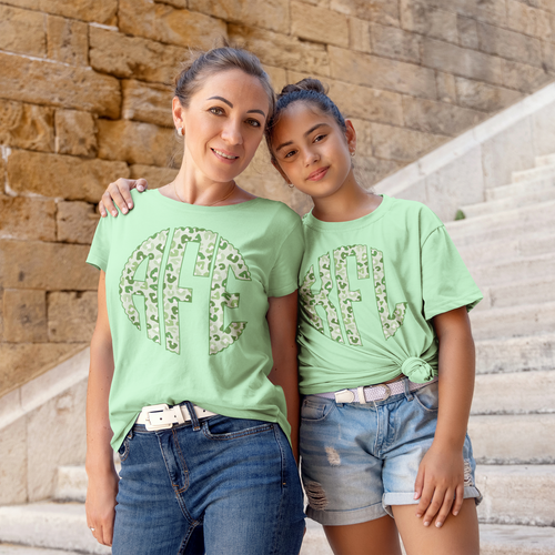 Green Pastel Leopard Monogram Tee